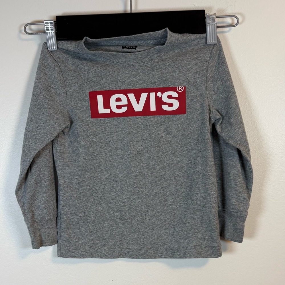 Levi’s Kids Gray Long Sleeve Logo Tee, Size XS (3-4) Unisex, Cotton, Everyday